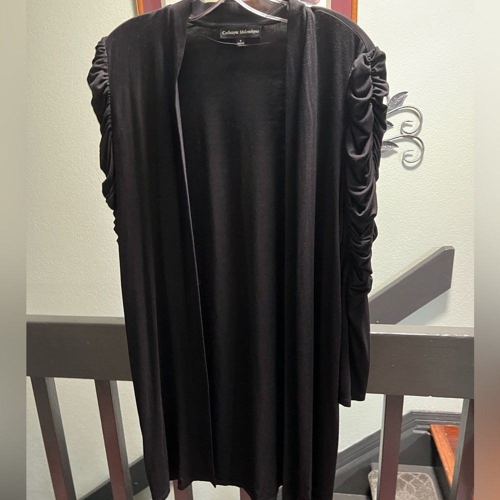Catherine Malandrino Black Ruched Sleeve Cardigan